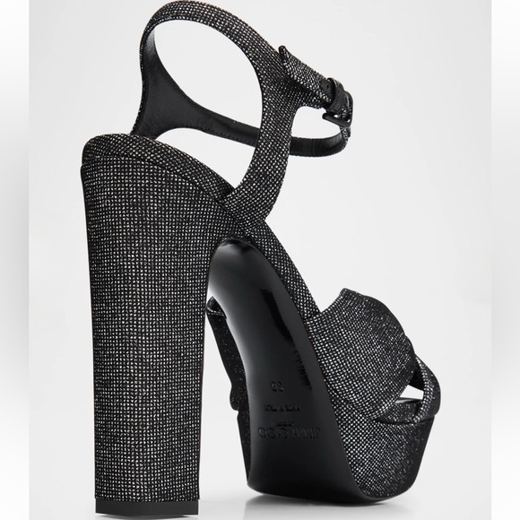 JIMMY CHOO Heloise Glitter Knot Platform Sandals 120mm Size 10US - Picture 2 of 13